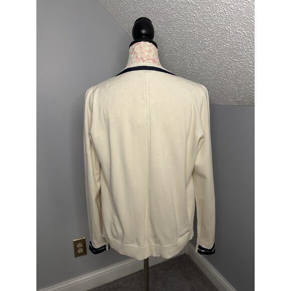 NWT Milly Of New York Womens Button Down Cardigan Sweater Cream Navy Blue Sz L - Picture 5 of 7